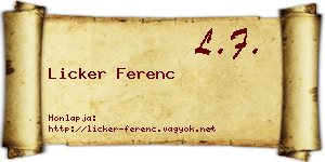 Licker Ferenc névjegykártya